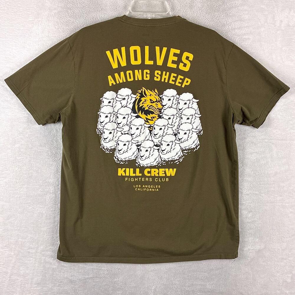 Kill Crew TShirt Mens L Olive Drab Wolves Among Sheep Workout MMA UFC BJJ Boxing